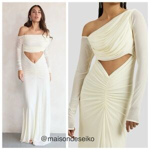 Deme by Gabriella Maxi Dress White Priscilla Cutout Gown Long Sleeve size XS